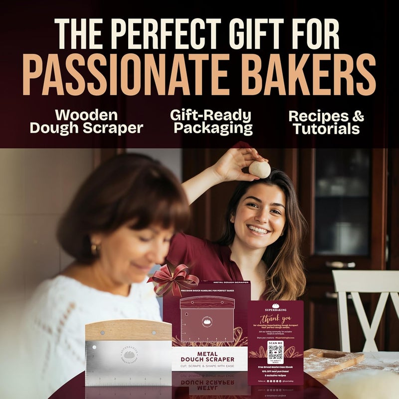 Superbaking Dough Scraper - 6" Wooden Bench Scraper - Dough Cutter with Ruler - Pastry & Cake Scraper - Kitchen Tools Sourdough Baking Supplies - Bread Making Tools & Accessories for Home Bakers - Image 4